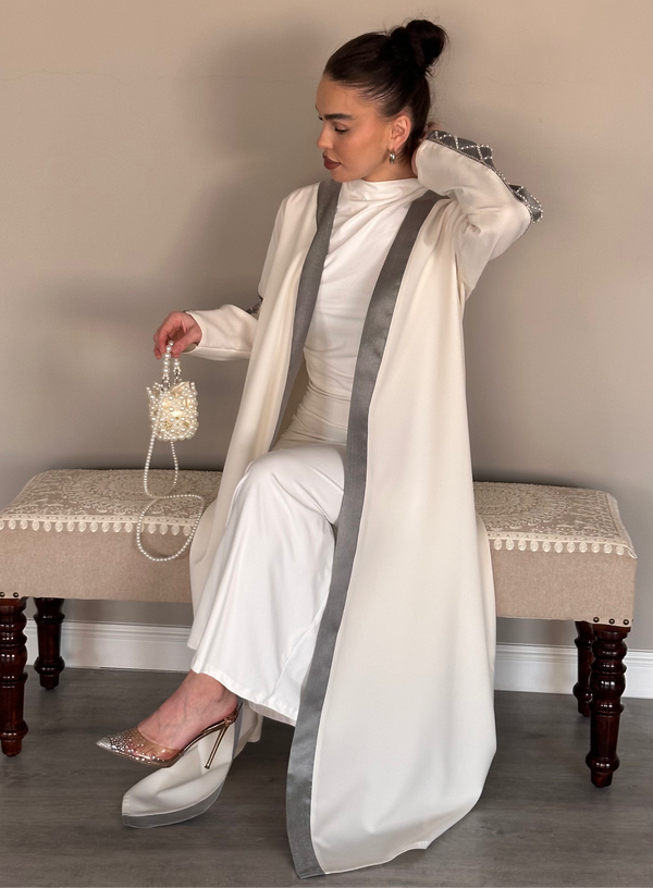 Creamy and light green Abaya #ed29