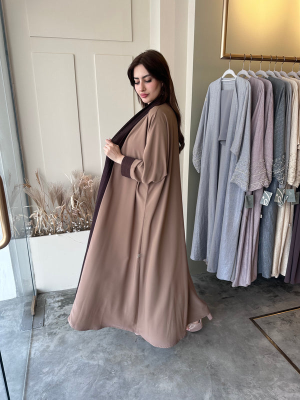 Brown and beige Abaya #B6