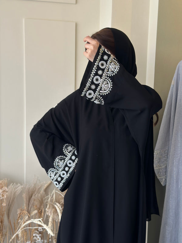 White embroidery Abaya #B8