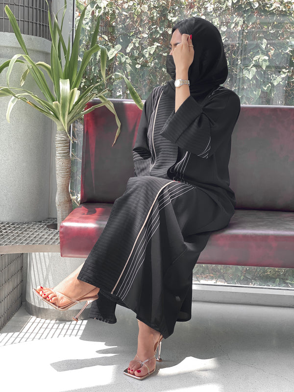 Black abaya with embroidery on the sides #08